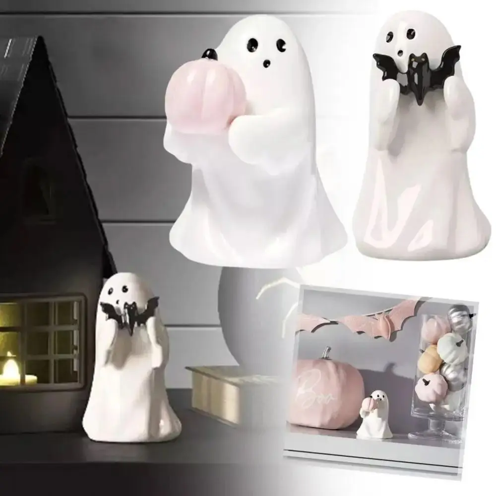 

Trinket Target Ghost Hugging Pumpkin Statue Spooky Resin Halloween Statue Spooky Holding Pumpkin and Bat Handmade