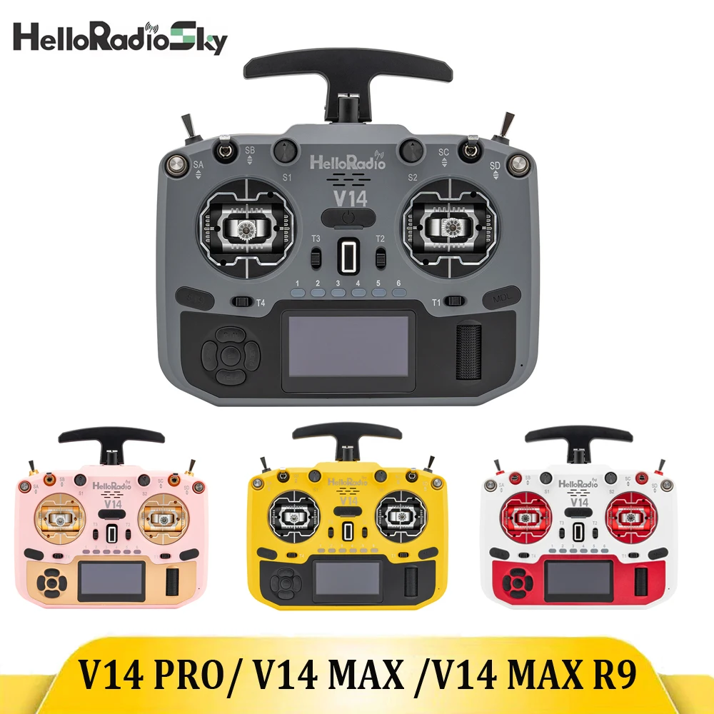 HelloRadio V14 MAX R9/MAX/PRO ELRS mano izquierda Color código abierto Control remoto modelo avión FPV cabeza de alta frecuencia balancín de Metal