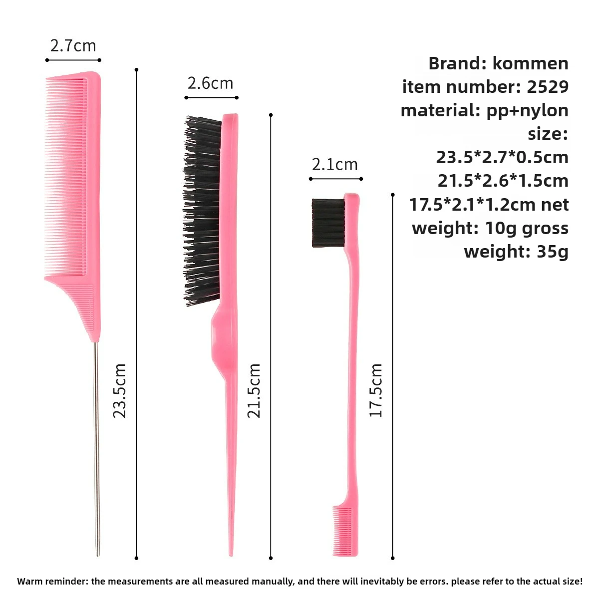 Three-row Hair Comb, Steel Needle Tip Tail Comb, Multi-functional Double-headed Eyebrow Brush, Comb, Oil-baked Hairdressing Tool