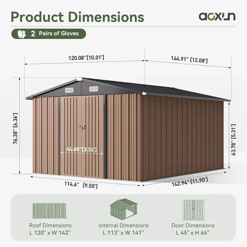 12x10ft Outdoor Storage Shed with Double Door, Lockable, Sloped Roof, Ideal for Backyard & Garden Utility - view 2