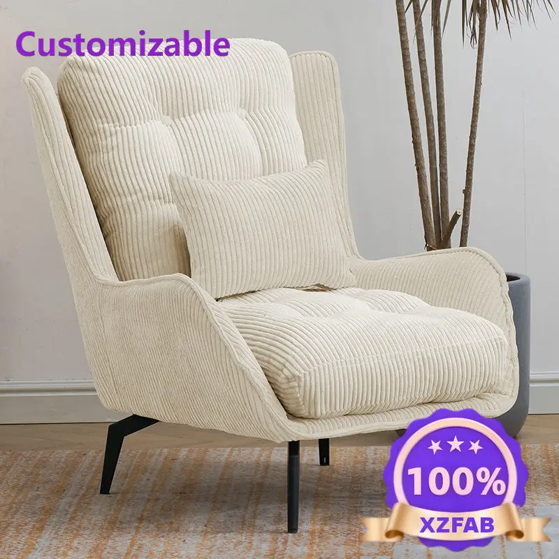 Factory Direct 2026 Nordic retro single sofa simple corduroy home apartment living room balcony casual lazy high back