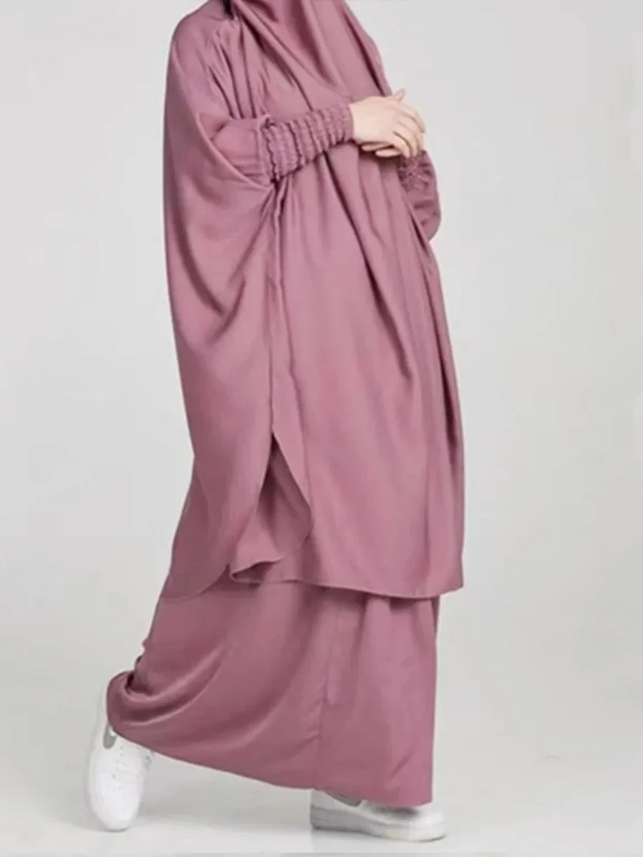 Eid donne musulmane 2 pezzi Jilbab set lungo Khimar + gonna set Hijab vestito preghiera indumento Abaya con cappuccio Ramadan abito islamico Niqab