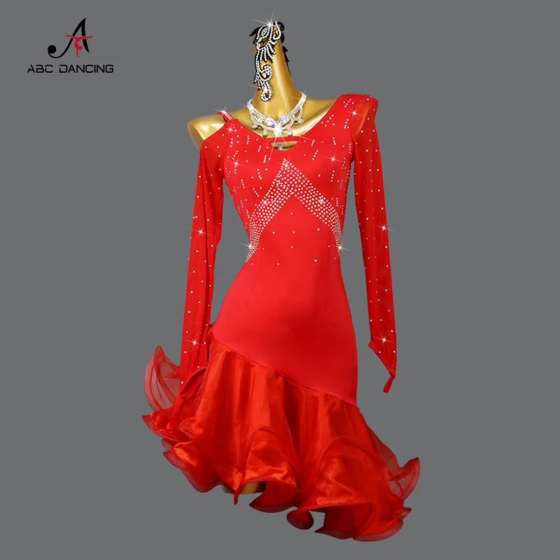 Red Latin Dance Dress Line Clothing Women Dancewear Ballroom Skirt For Competition Costume Prom Party Wear Girl kid's Sport Suit