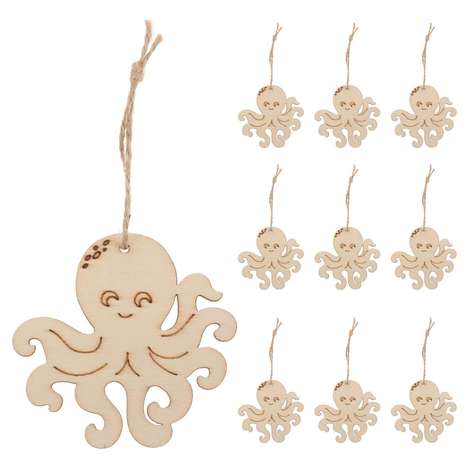 10Pcs Unfinished Octopus Wood Cutouts Natural Raw Wooden Sea Ornaments for Painting Crafting Scrapbooking Decoupage Ocean Theme