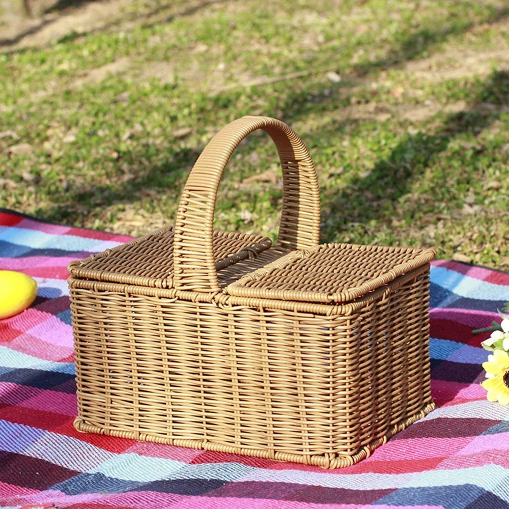 

Outdoor Picnic Basket Practical Pastoral Style Basket Decorative Fabric Storage Basket Flower For Home