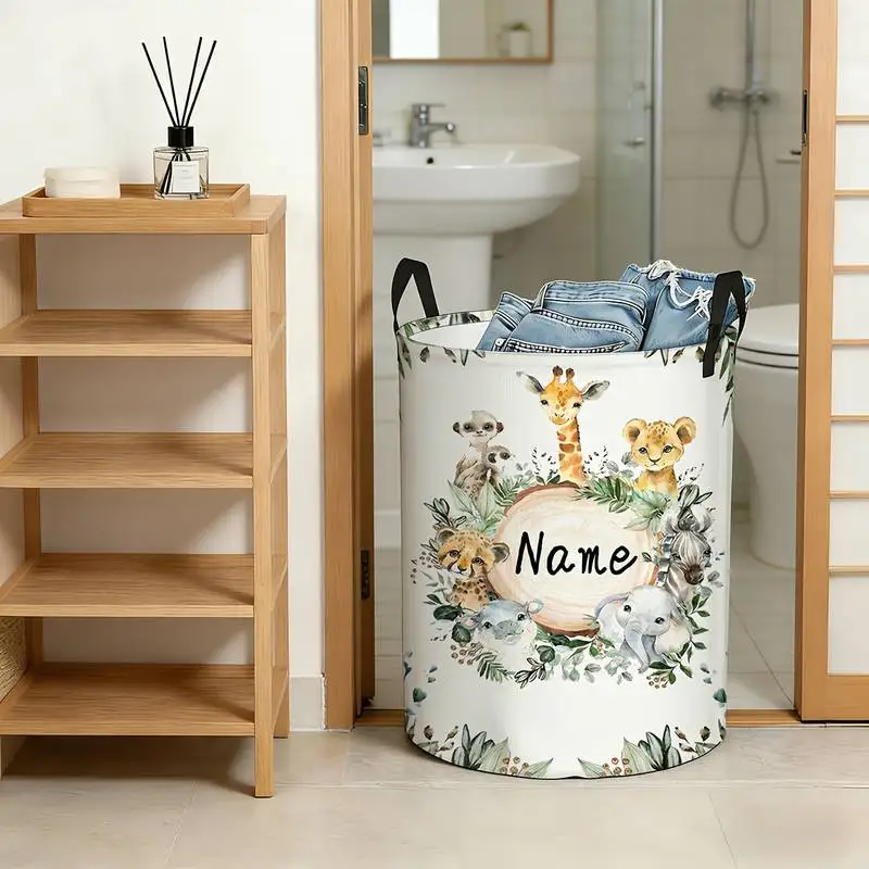 Customizable Name Forest-Themed Animal Laundry Hamper – Fresh, Natural, Large-Capacity, Foldable – Dedicated Storage Basket for
