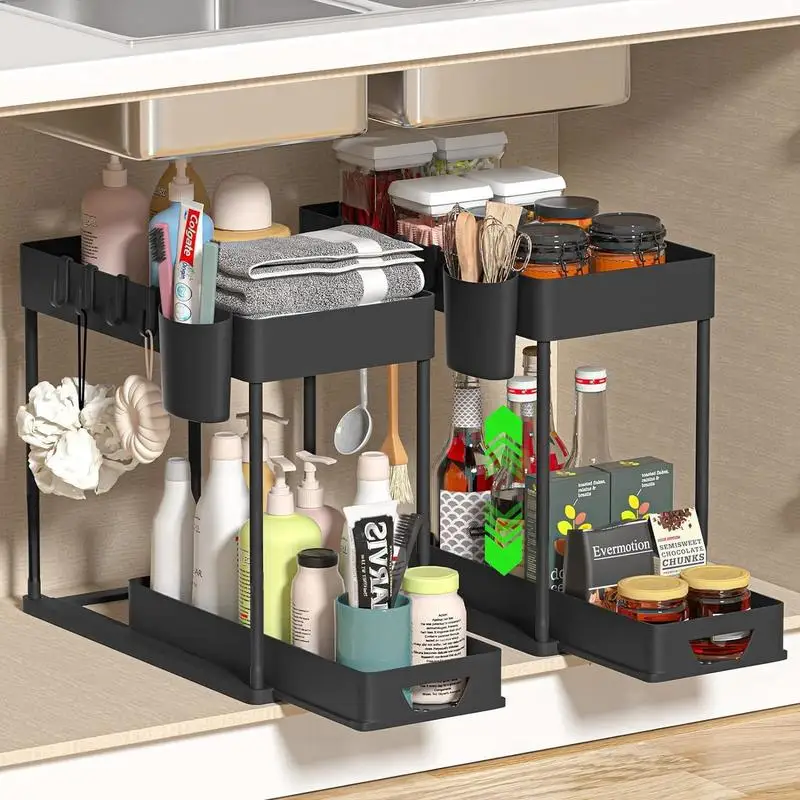 Kitchen Sink Shelf Multi-Purpose Shelf For Bathroom And Kitchen Cabinets Storage Double Spice Finishing Rack Pull-Out Seasoning