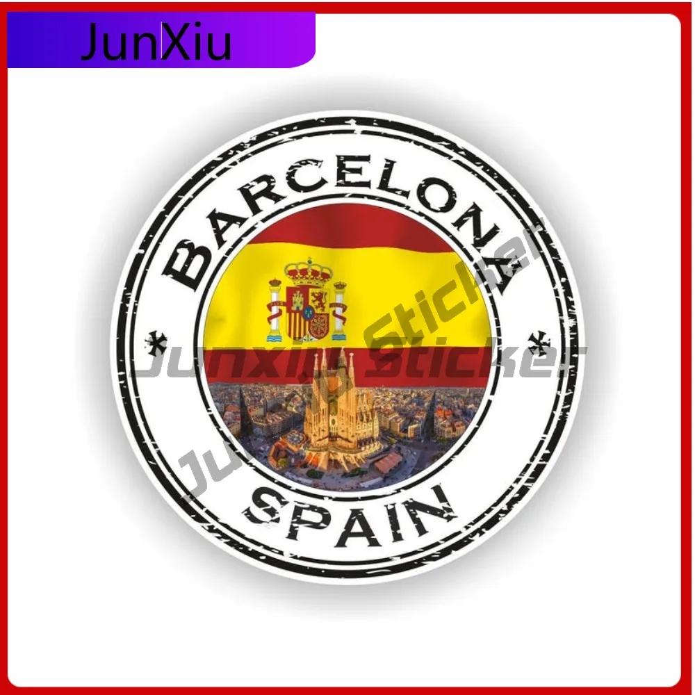 

Barcelona Spain Seal Cool Boat Fade Resistant Sticker Round Design Sticker Fade Resistant Window Funny Durable Vinyl Laptop