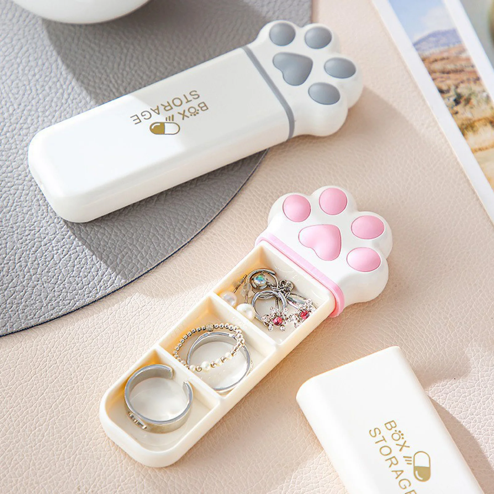 Cat Paws Shaped Pill-Box Portable Organizer ABS Silicone Material For Medication Management