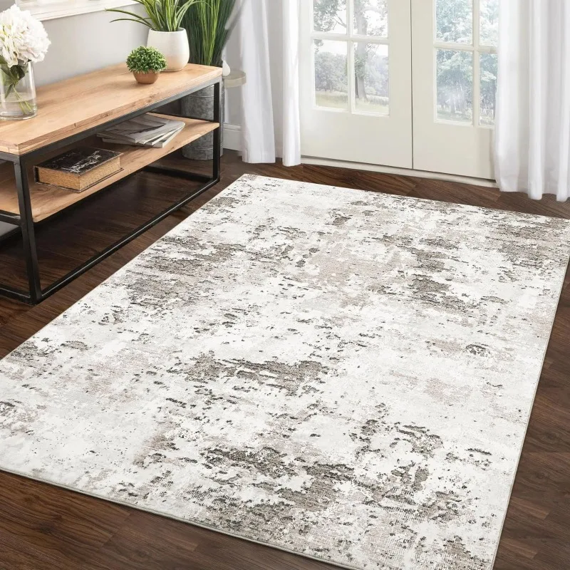 Distressed Area Rug Non Slip Carpet Abstract Pattern, for Living Room, Bedroom, Entryway, Easy Care Decor, Machine Washable