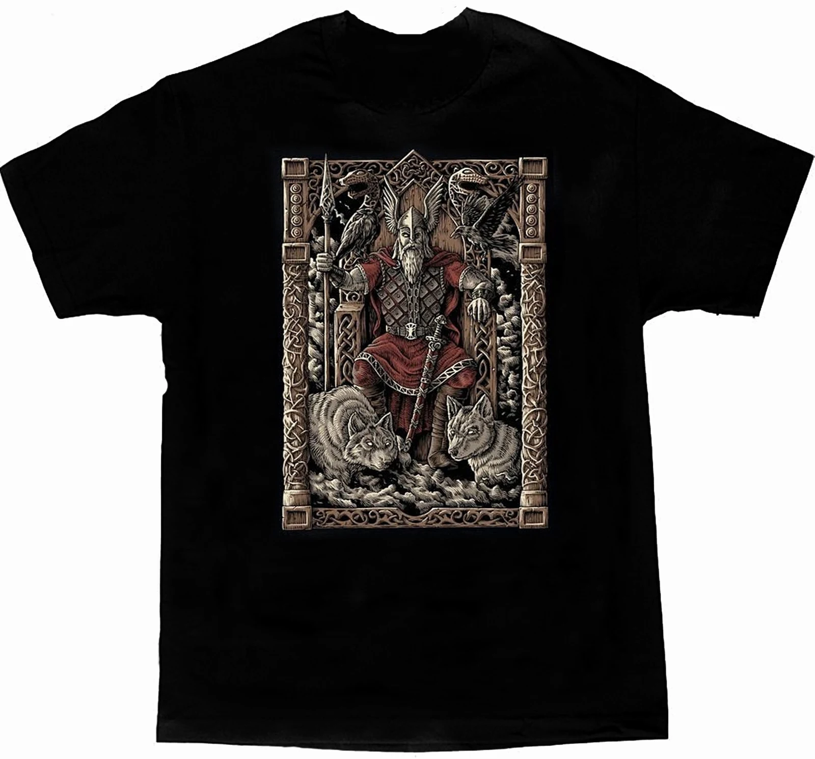 Novel Runic Alphabet and God Odin on The Throne T-Shirt 100% Cotton O-Neck Short Sleeve Casual Mens T-shirt Size S-3XL