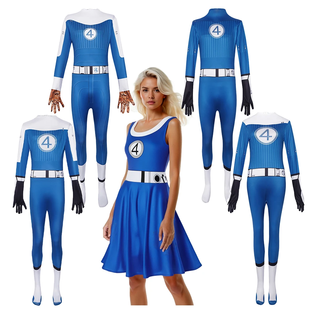 

The Fantastic Four Cosplay Reed Richards Costume Jumpsuit Sue Storm Dress Superhero Johnny Storm Clothing Bodysuit Halloween Set