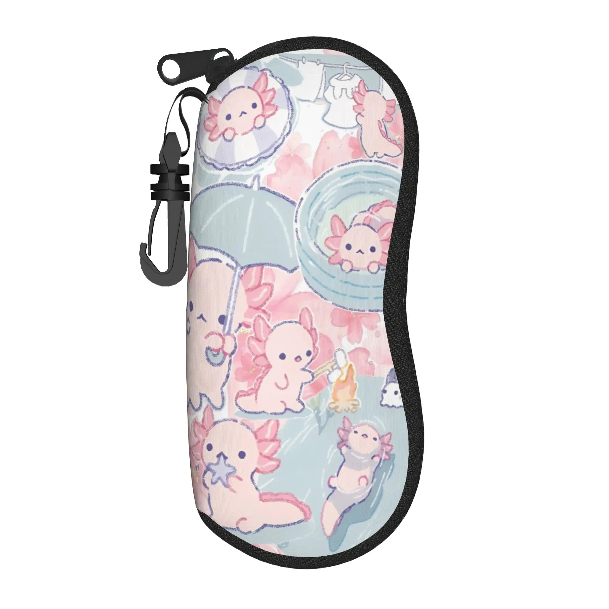 Axolotl Mexican Salamander  Merchandise Glasses Case for Girls Protective Zipper  Sunglasses Protector Eye Contacts Case