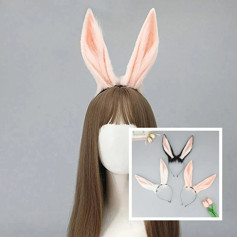 Urocza Dziewczęca Pluszowa Opaska z Uszami Królika Damska Comic-Con Cosplay Rekwizyty Zwierzęce Uszy Nakrycie Głowy Symulacja Królicze Uszy Opaska do Włosów