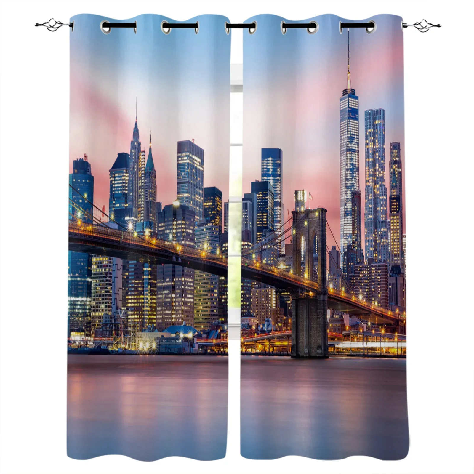 Bridge Building House Big Sea Purple Tower Blackout Curtains Window Curtains For Bedroom Living Room Decor Window Treatments