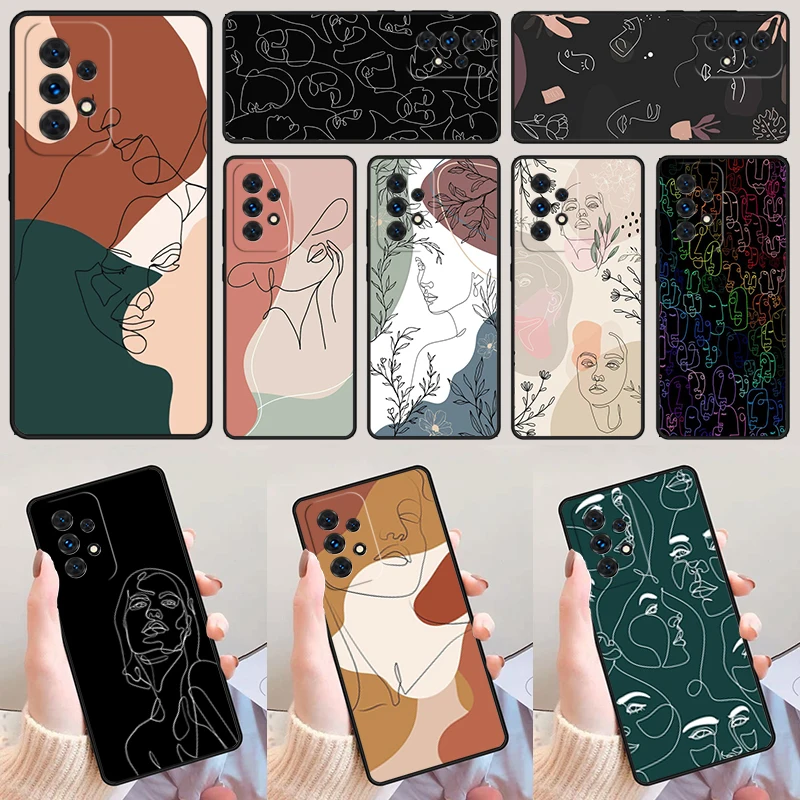 Boho Woman Minimalist Line Art For Samsung A52 A72 A73 A20e A21S A50 A70 A11 A12 A42 A31 A40 A51 A71 A32 A80 A91 Phone Case