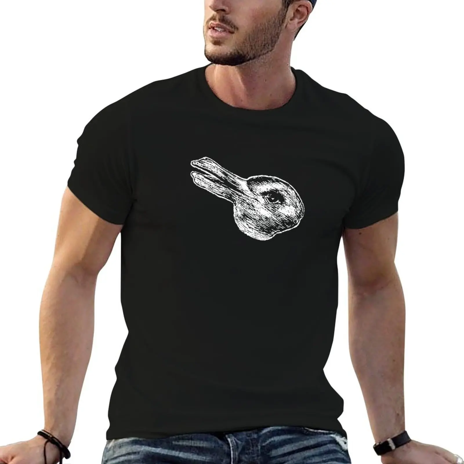 T-Shirt en coton pour hommes, Design Rabbit-Duck, Philosophy Wittgenstein, t-shirt anime