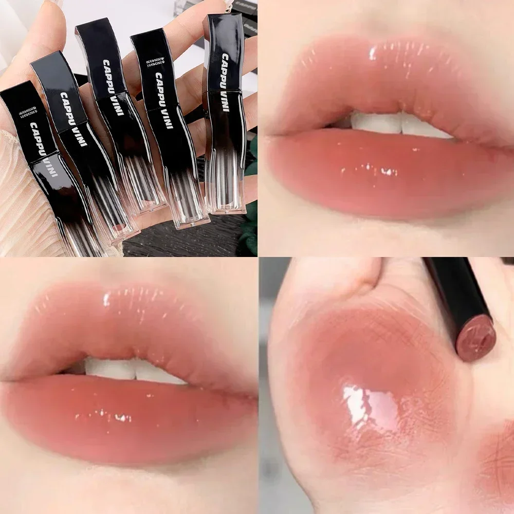 Clear Lip Glaze Jelly Mirror Nude Brown Lipstick Long Lasting Moisturizing Waterproof Non-stick Cup Transparent Lipgloss