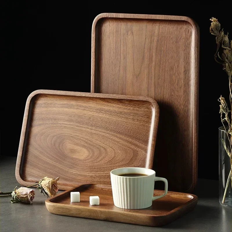 

Japanese Style Black Walnut Tray Rectangular Tea Tray Solid Wood Dessert Tray Cake Rack Light Luxury Breakfast Wood Plate