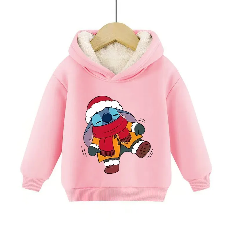 Disney Anime เด็กเสื้อ Stitch Hoodie กํามะหยี่หนา Super WARM คริสต์มาสเทศกาลเสื้อเด็กวันเกิดเสื้อเด็กผู้หญิงของขวัญ