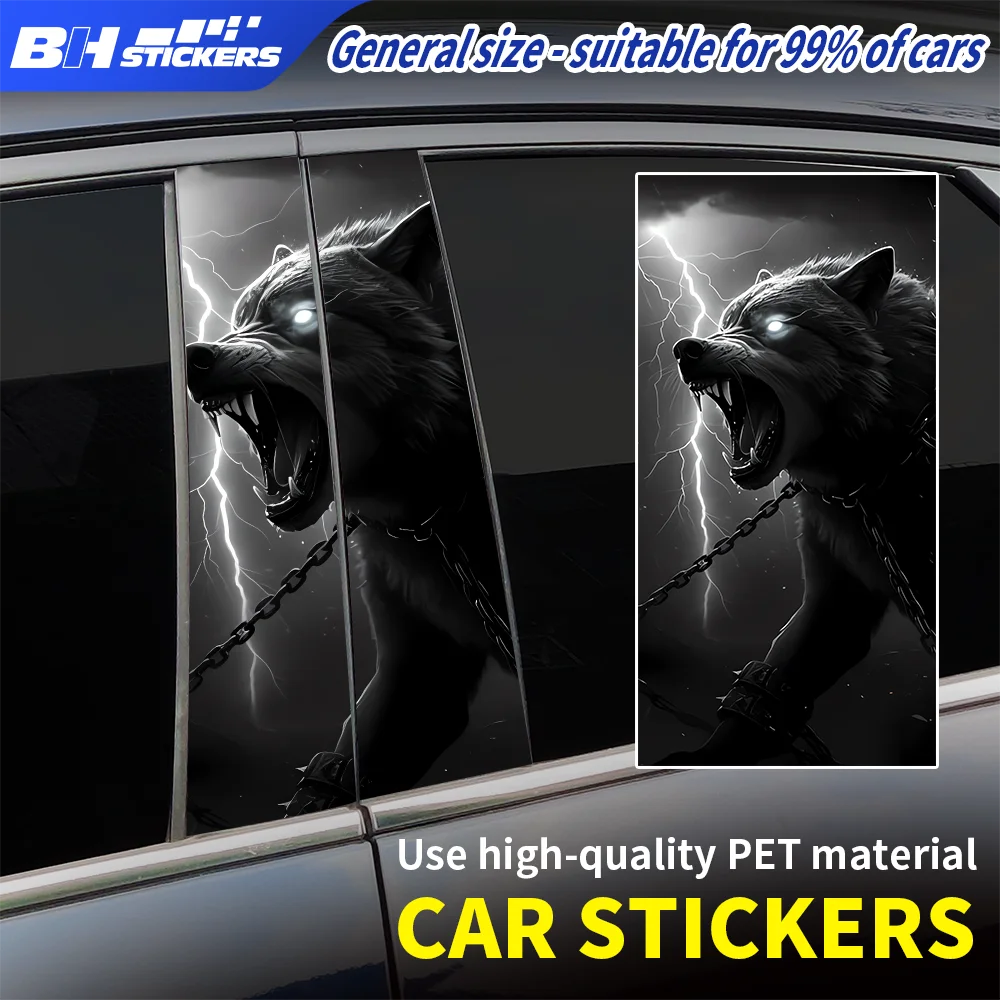 

Lightning Angry Wolf Car B Pillar Stickers Chained Beast Vinyl Decal Hardcore Goth Auto Post Decor SUV Truck Sedan Accessories