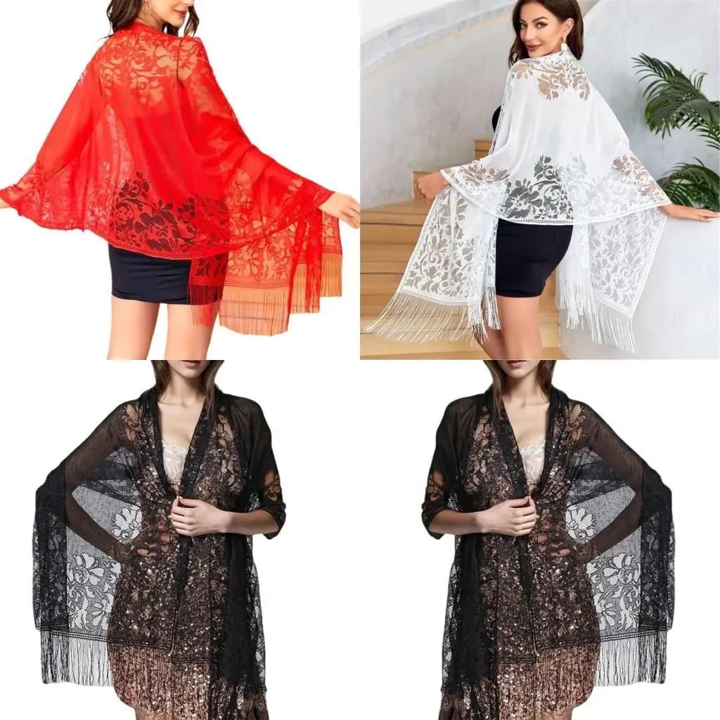 

652F Multifunctional Shawl Wrap for Women Long Tassels Scarf for Weddings Evening Parties Cool Weather Fashion Accessory