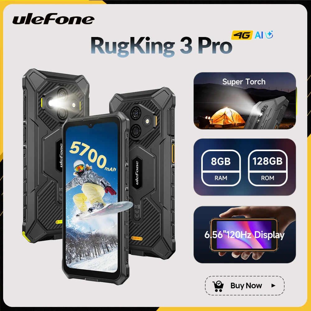 【2025 New】Ulefone RugKing 3 Pro 4G Rugged Smartphone Android 15 Up to 16GB+128GB Waterproof 6.56