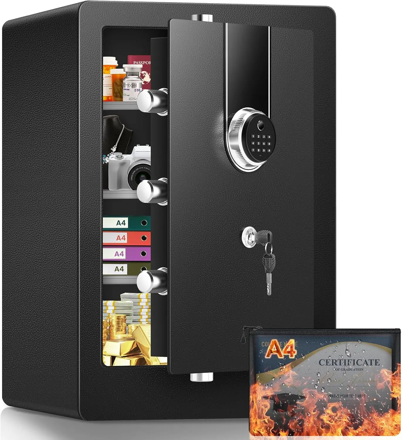 

5,0 куфтов, биометрический огнестойкий сейф для дома, сверхмощный сейф, огнестойкий, водонепроницаемый, безопасность для больших документов с клавиатурой и двойной