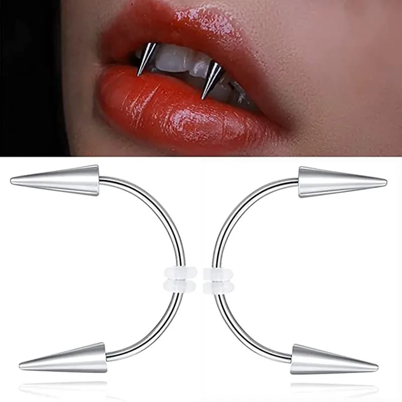 Stainless Steel Vampire Teeth Piercing Jewelry C Rod Face Lips Tiger Teeth Surgical Body Piercing Tooth Decoration