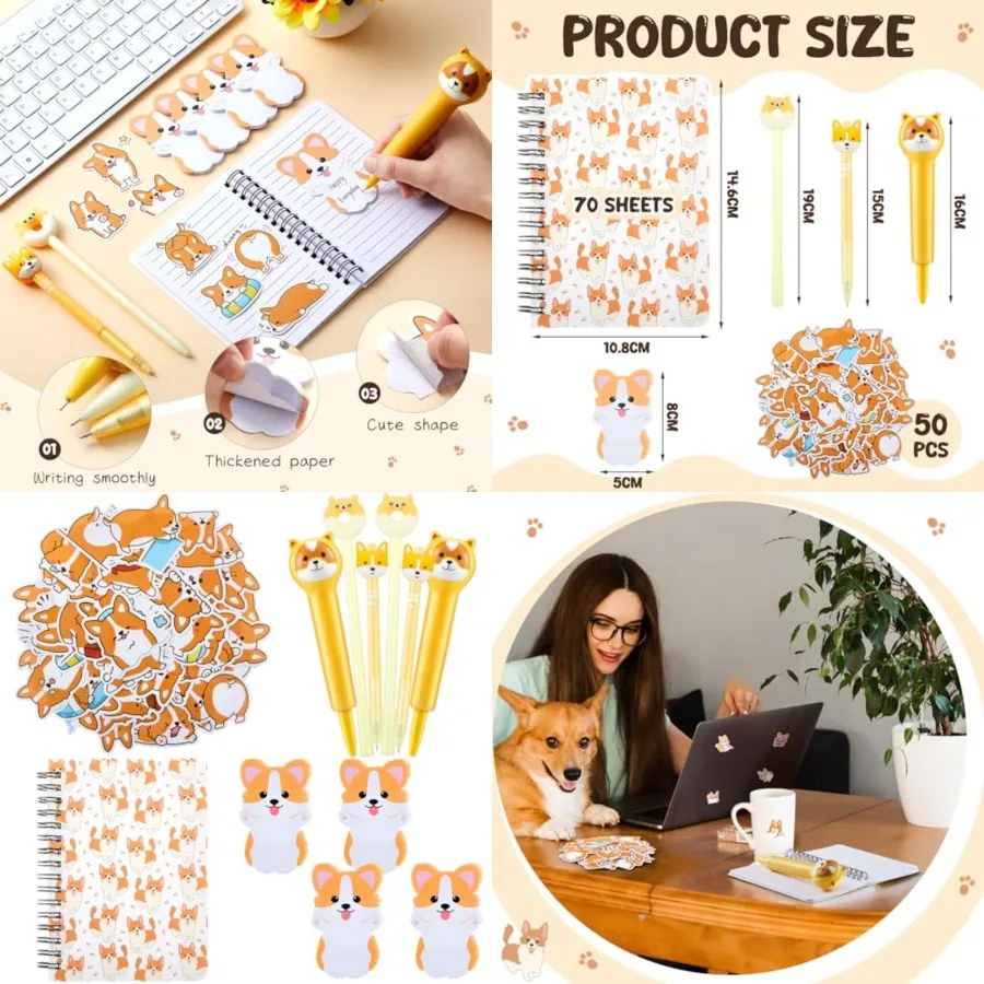 

177 Pcs Corgi Gift Set for Corgi Lovers Includes Pembroke Dog Sticker Cute Dog A6 Spiral Notebooks Animal Self-Stick Notes Pads