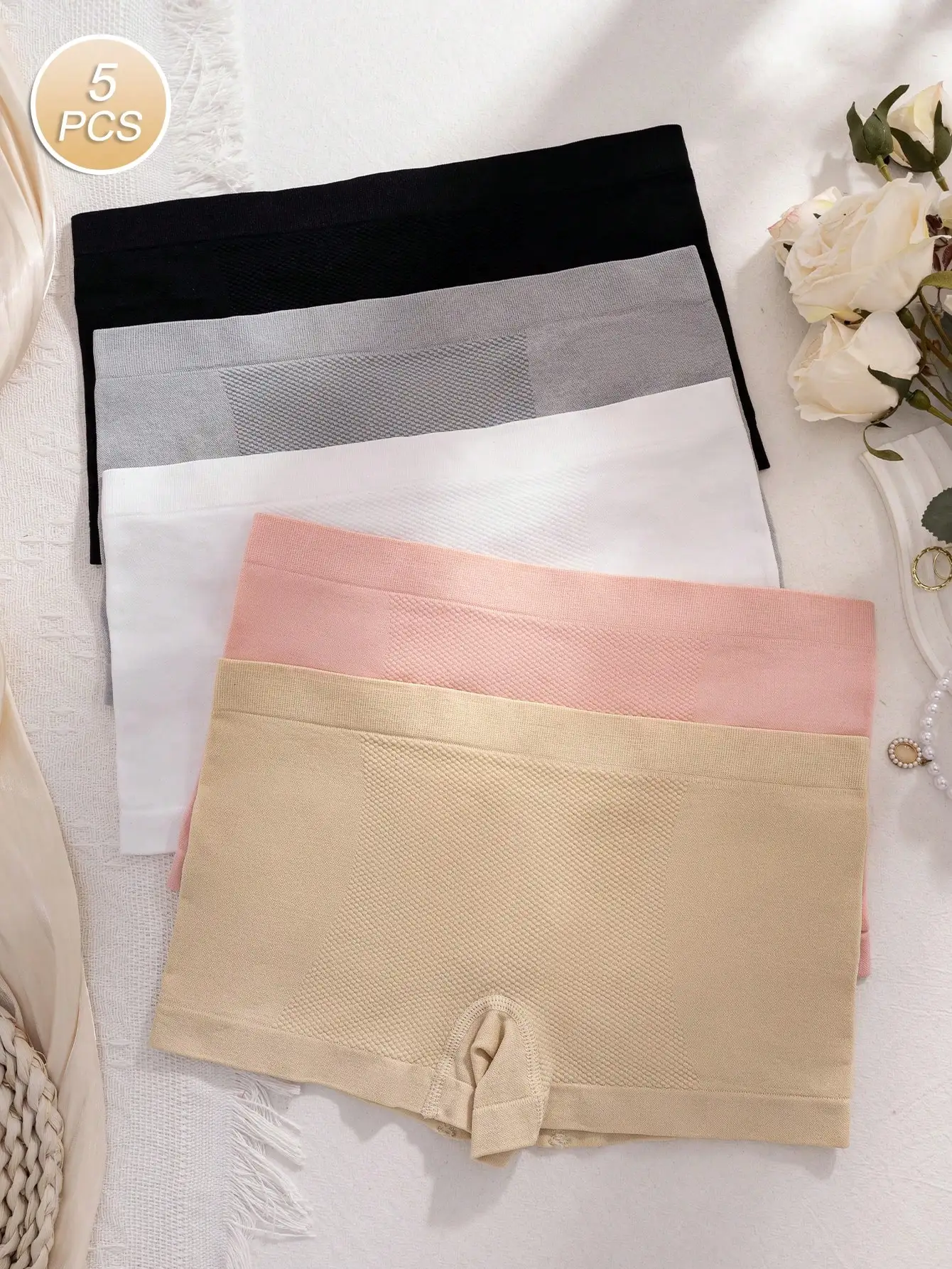 5 Packs Honeycomb Breathable Mid Rise Boy Shorts Underwear For Women Seamless Stretch Cotton Anti Chafing Anti Roll Edge Antibac