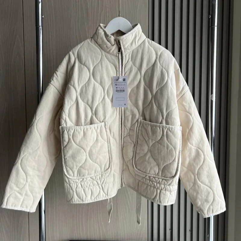 PRINTKAOIR المرأة سترة قطن وصول جديد خمر Lenzing رايون عالية الياقة جيب كبير معطف مبطن الزخرفية للنساء #6