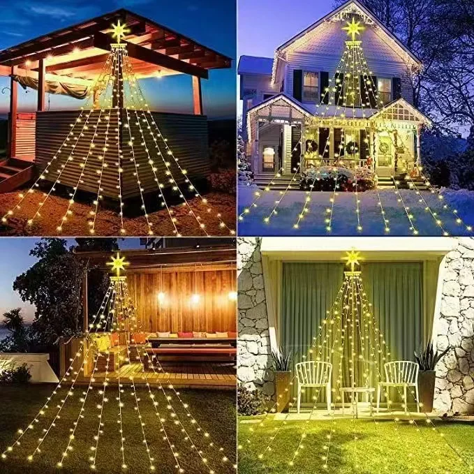 Outdoor String Lights, 350 LED Star Lights with Timer, 8 Mode,, 9x12FT Topper Lights for Holiday Decoration, Christmas,  Yard