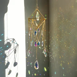 Crystal Hanging Sun Catcher, Teardrop Chandelier, Wind Chime, Prism Suncatcher, Rainbow Maker, Light Catcher, Window Garden Decoration