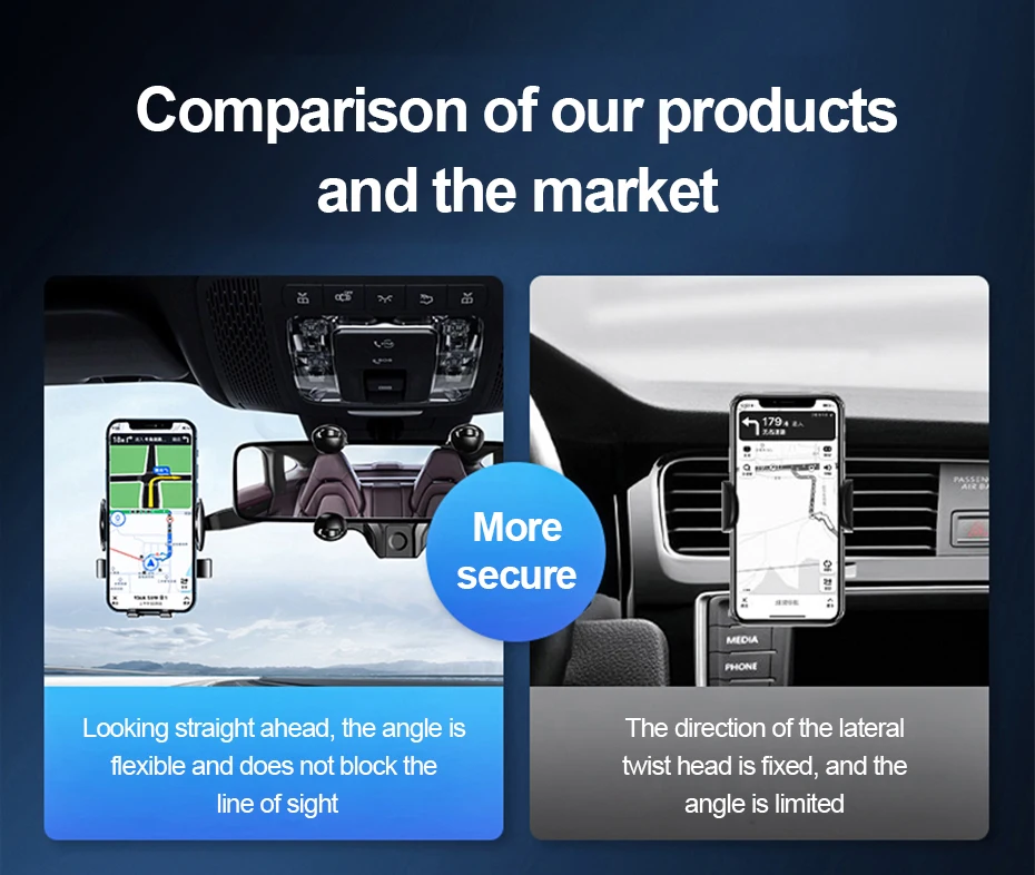 SEAMETAL Innenraum Auto Rückspiegel Telefon Halter Universal Handy Halterung Clips 360 Grad Drehbar Für GPS Navigation – Detail 4