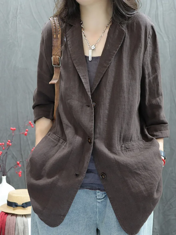 Retro Loose Fit Large Size Cotton Linen Suit Jacket Women's Long Sleeve Spring Autumn Casual Versatile Top Breathable Comfort...
