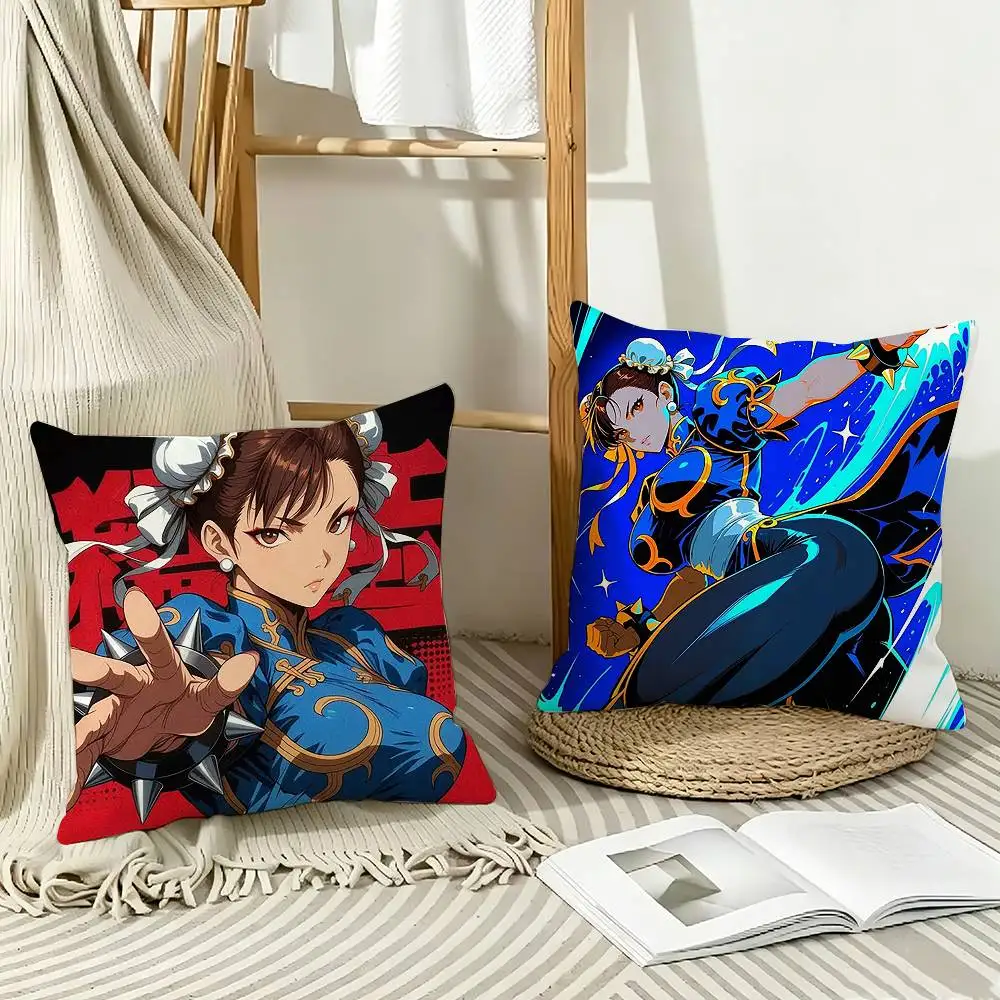 Retro Fighting S-Street Fighter Chun Li  Pillow Case Pattern Printed Pillowcase For Living Room Sofa Cushion Cover