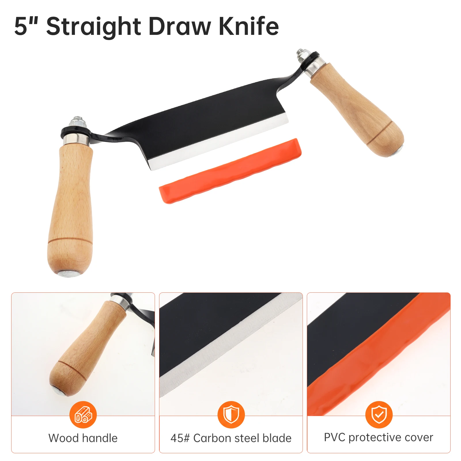 Wood Debarking Tool Woodworking Hand Planer Anti Slip Wooden Handles Woodworking Draw Shave Carpenter Hand Tool for Log Peeling