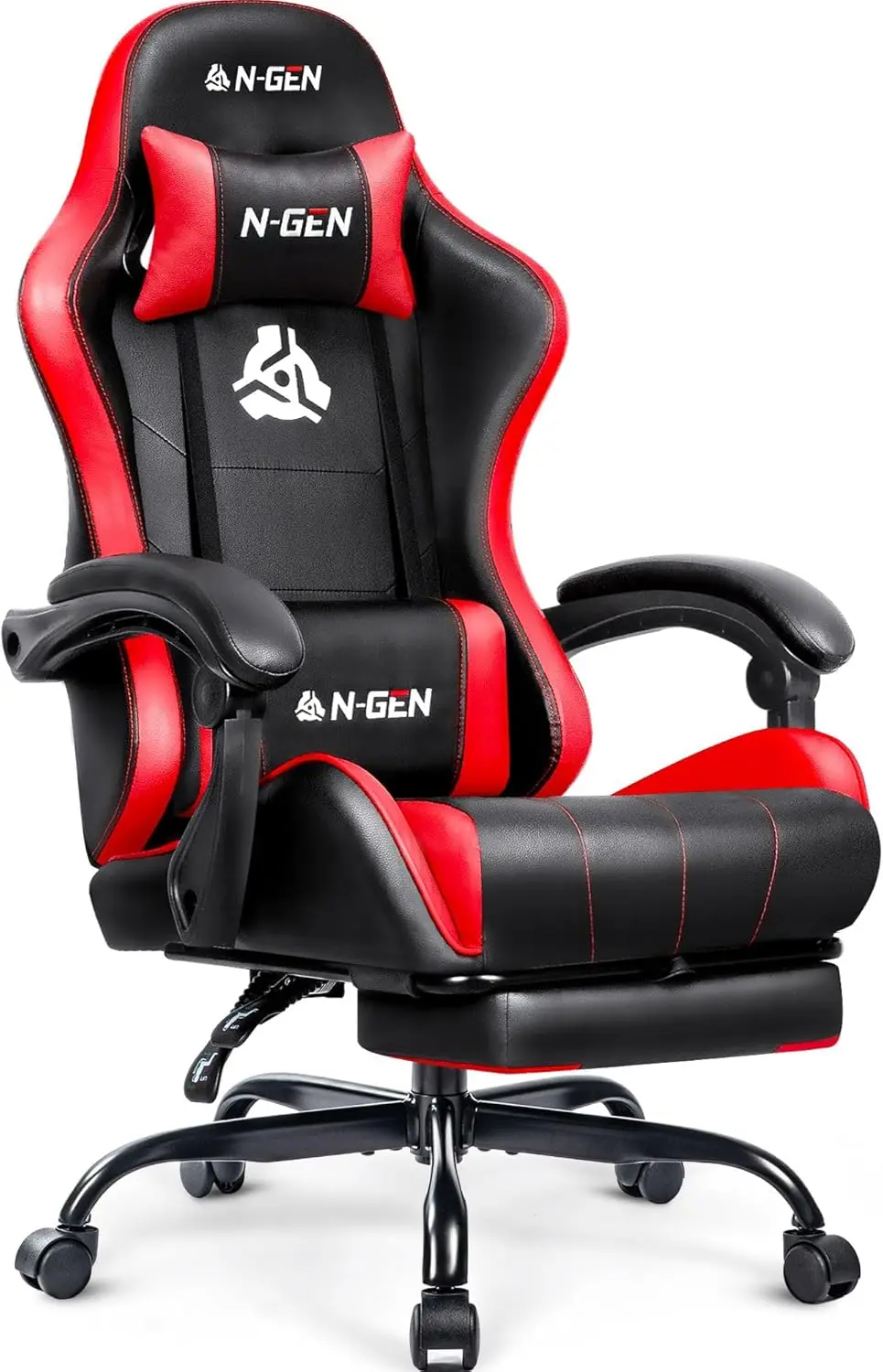 Gaming Chair with Footrest, Adjustable High Back Ergonomic Leather Chair Red