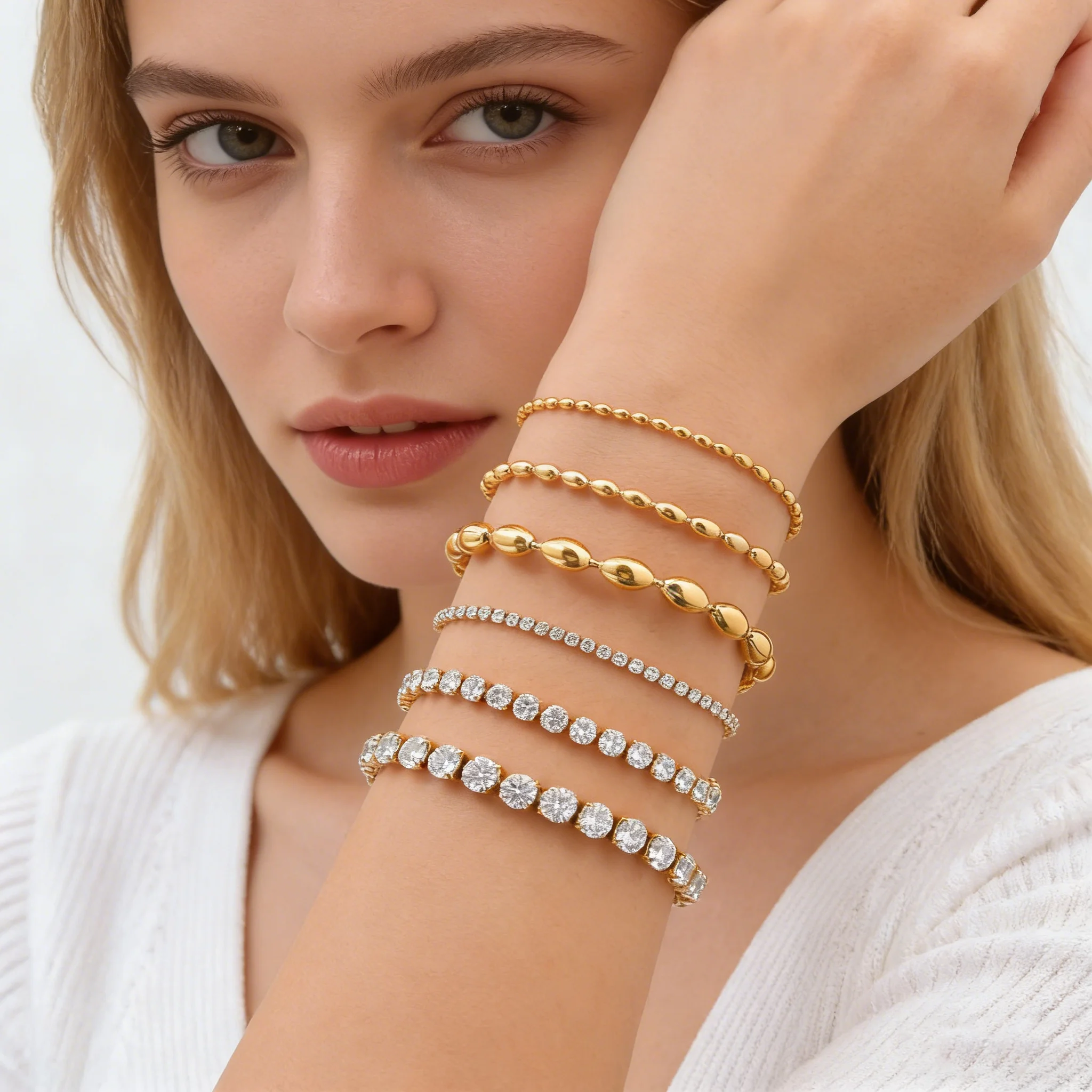 Classic AAA Zircon Tennis Bracelet for Women, Stainless Steel Oval Beads Chain Bracelets, Waterproof Fashion Jewelry Daily Party