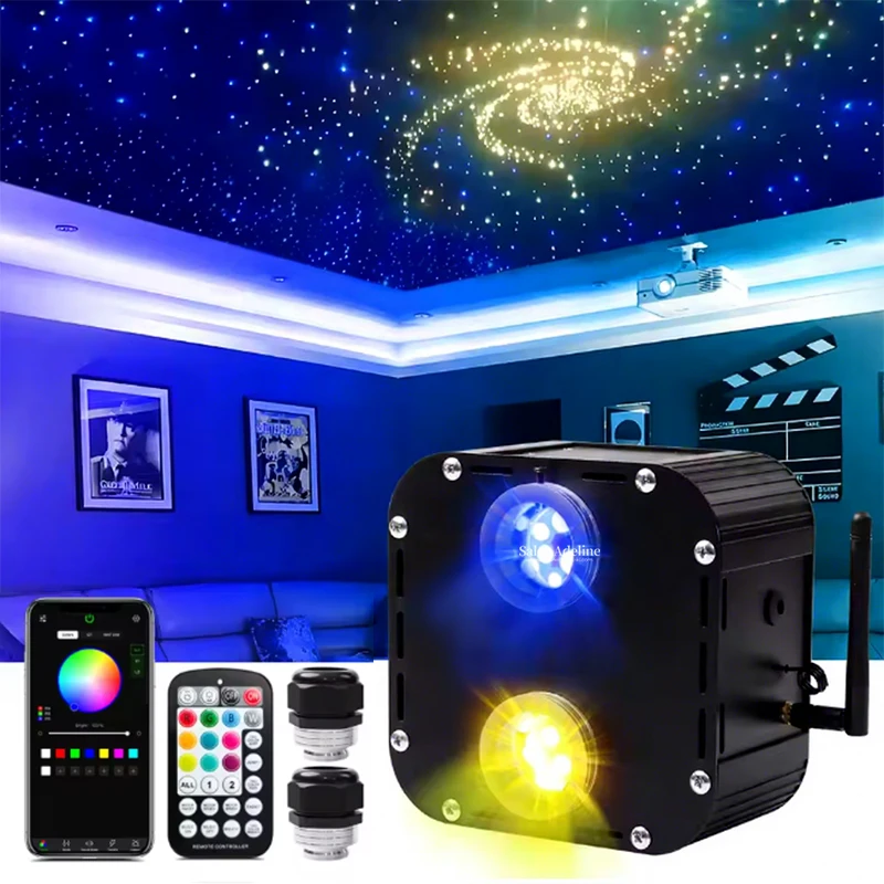 50W RGBW Fiber Optic Light Source Dual Output Twinkle Effect Smart APP Control Fiber Optic Star Ceiling Lighting Engine