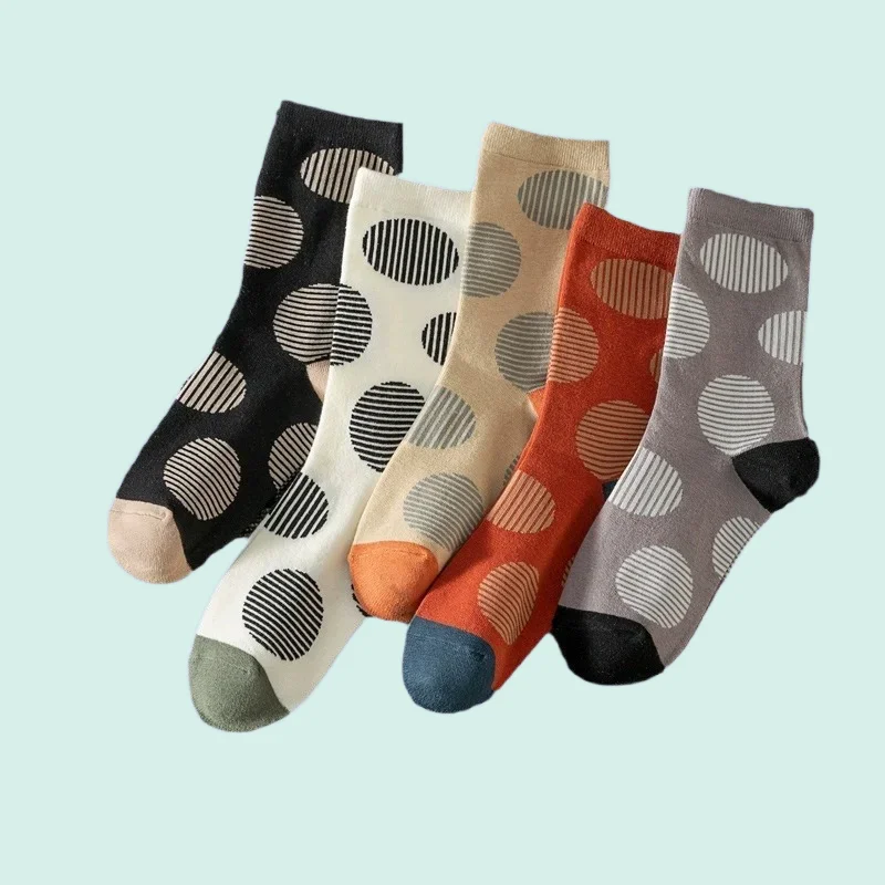 

3/6 Pairs Women's Spring Autumn Fashion Mid-Tube Socks High Quality All-match Long Socks High-Value Women Socks Polka Dot Socks