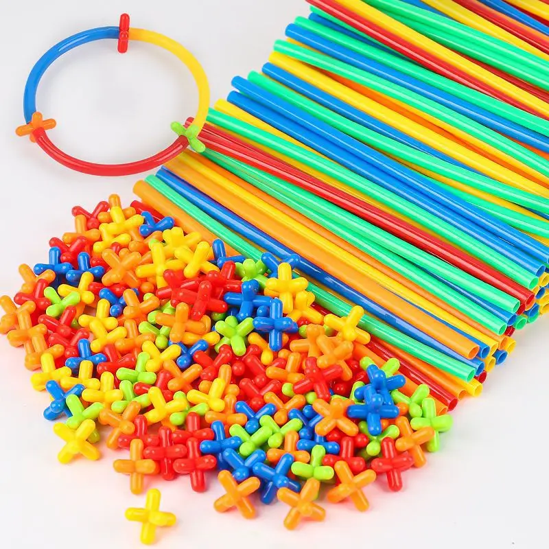 100 stücke Bunte Stroh Bausteine Spielzeug Stroh Bausteine Spielzeug Stecker Set Bunte Sport Fähigkeiten kinder Bildung – Detail 5