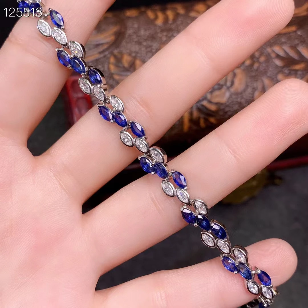 30 Pieces 2.5mm*5mm Total 1.8ct Natural Sapphire Bracelet for Wedding 925 Silver Sapphire Bracelet with 3 Layers 18K Gold Plated