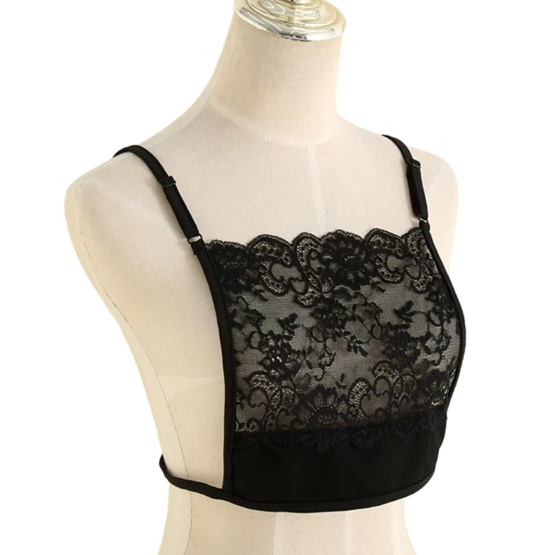 Floral Lace Mock Camisole Bras Cleavage Cover Overlay Panel Vest Wrapped Chest