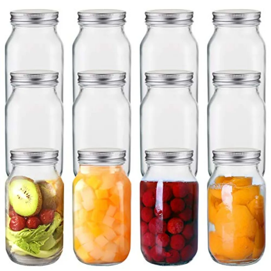 

12 Pack 24 oz Glass Mason Jar Canning Jar with Silver Airtight Metal Lids, Regular Mouth Glass Jars for Preserving Fruits, Veget