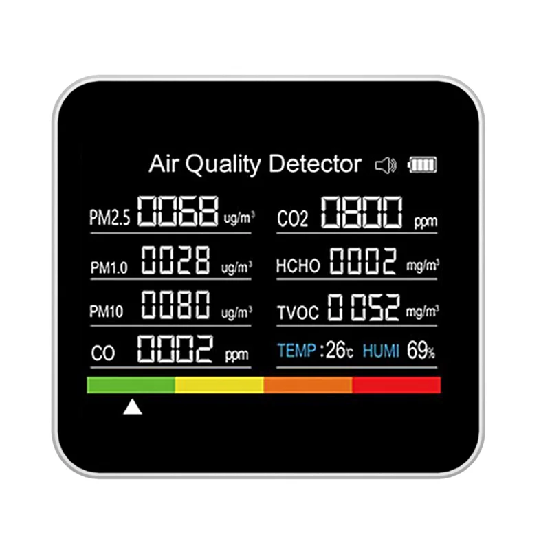 9 In1 Air Quality Monitor Meter Carbon Dioxide Detector TVOC HCHO PM2.5 PM1.0 PM10 Temperature Humidity Detection