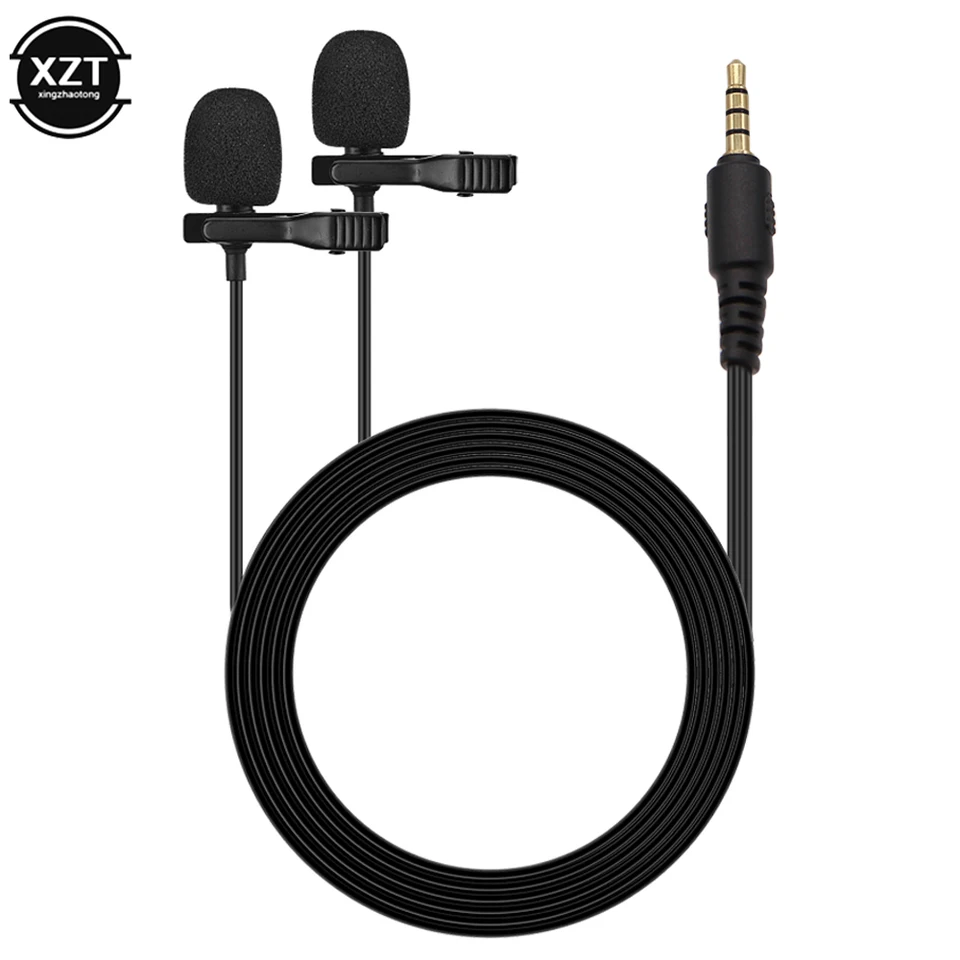 Micrófono de solapa con cable dual mini de 3.5mm para iOS Android smartphone PC laptop grabación