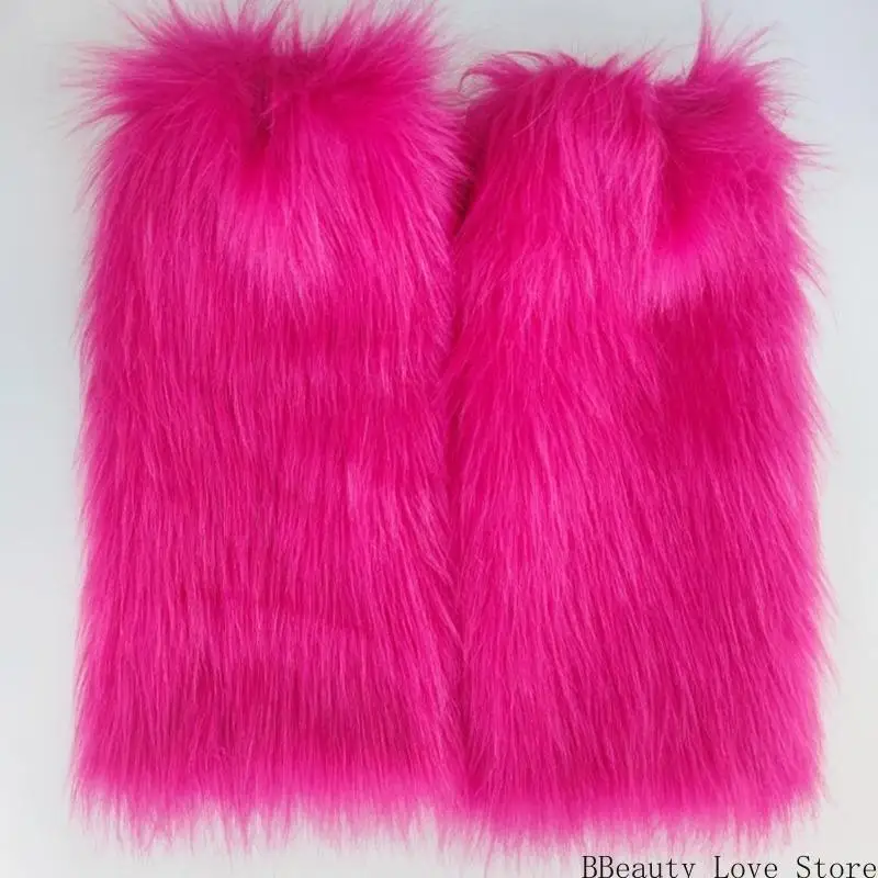 غطاء الحذاء الفراء فو هاراجوكو الورد الأحمر فروي الساق دفعة الجوارب الشتوية للنساء #3