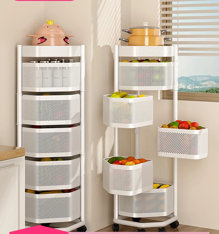 Kitchen rotating vegetable basket shelves, corner vegetable shelves, multi-layer floor-to-ceiling corner triangle fruit